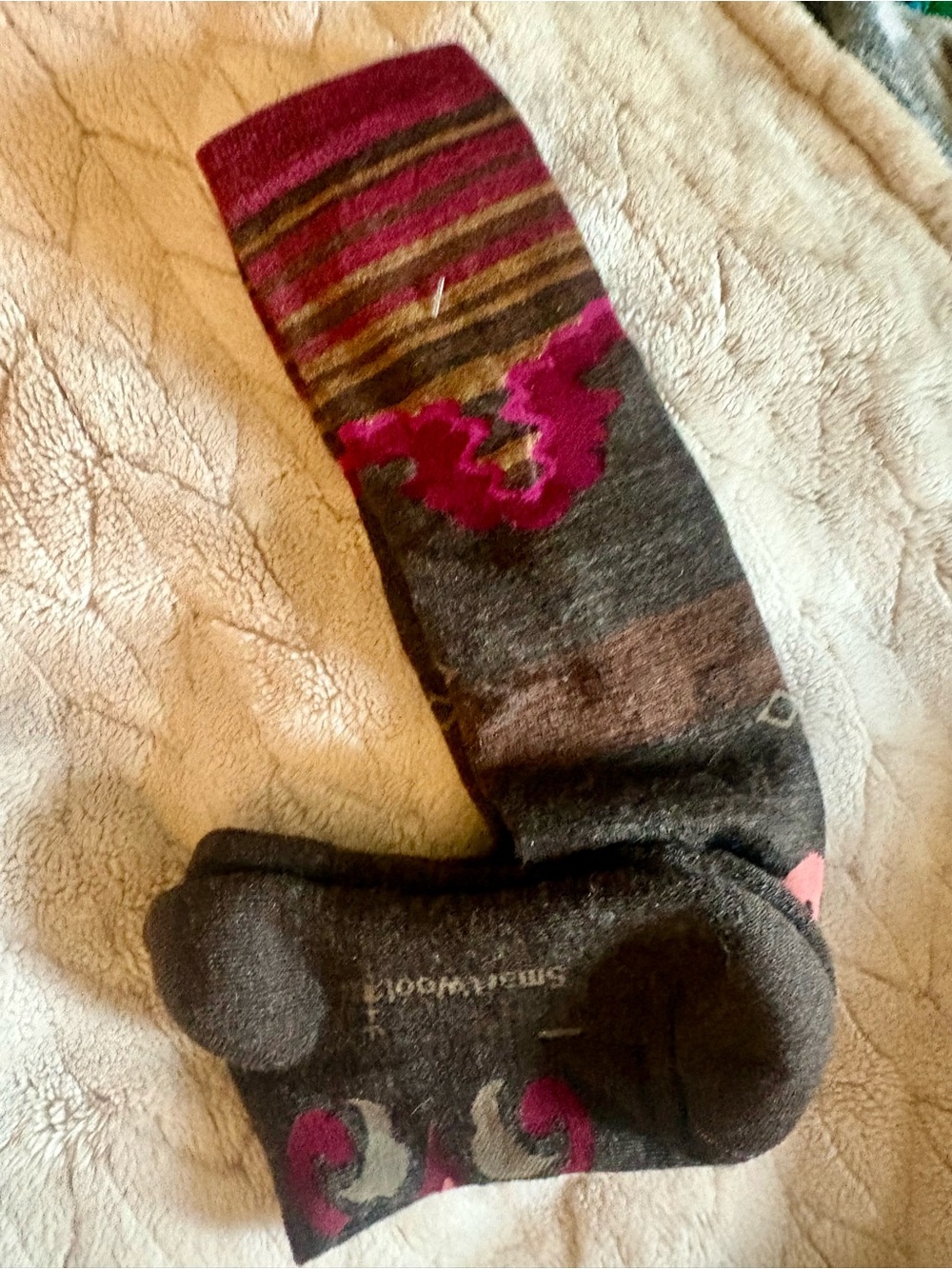 Smartwool Gray Crew Socks with Pink and Brown Accents Brand New W/O tags